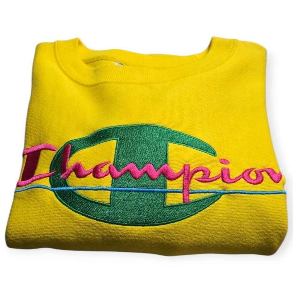 Champion Unisex Reverse Weave Retro Embroidered Logo Sweatshirt Bright Yellow S - Picture 4 of 14